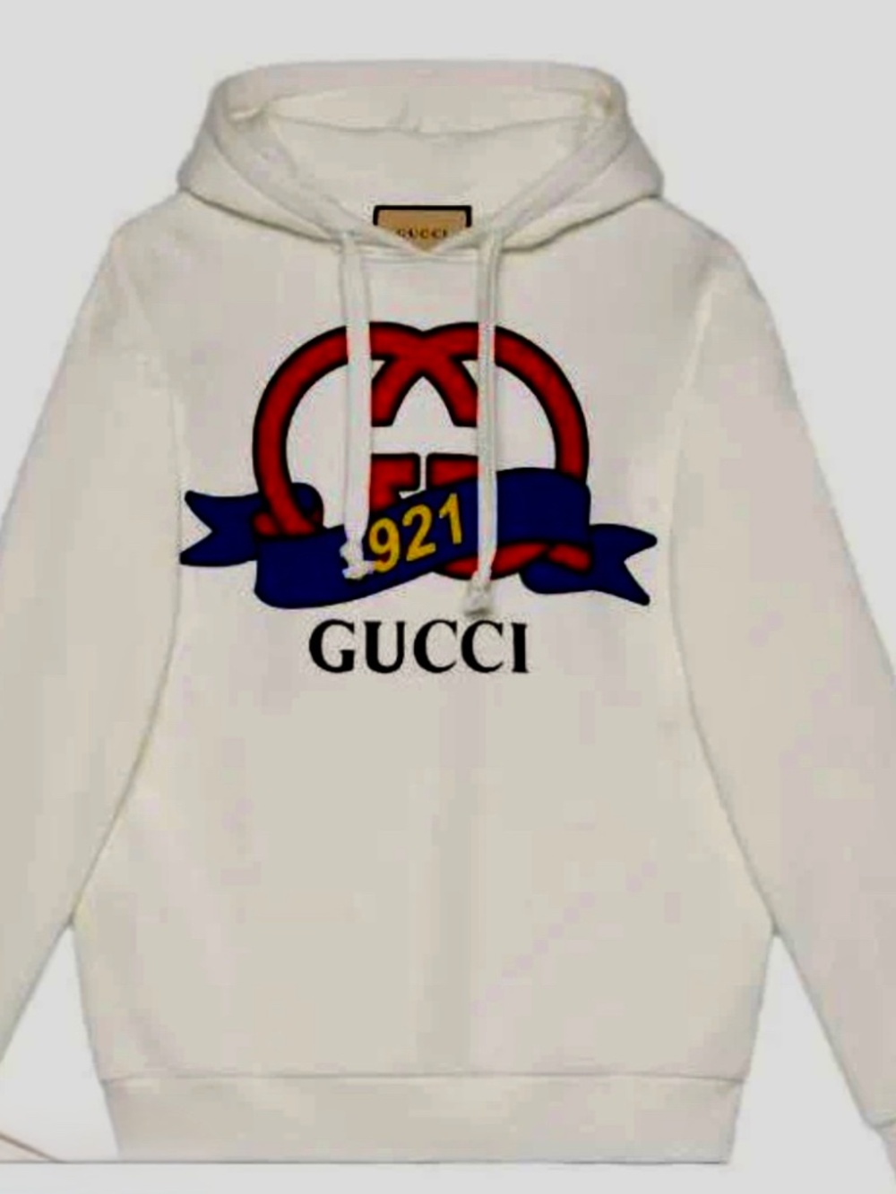 Men’s Gucci jersey cotton hoodie, interlocking G’s,1921 anniversary motif Sz L